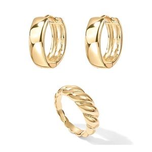 SET of Pavoi 14K Gold Plated Croissant Dome Ring Huggie Earrings